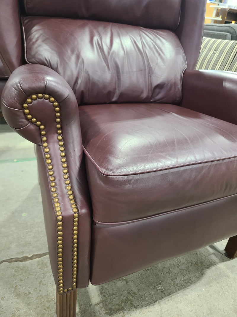 Burgundy Leather Wingback Armchair with Nailhead Trim