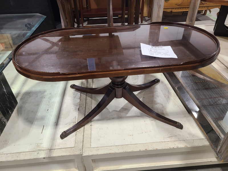 Vintage Oval Wooden Coffee Table with Glass Top