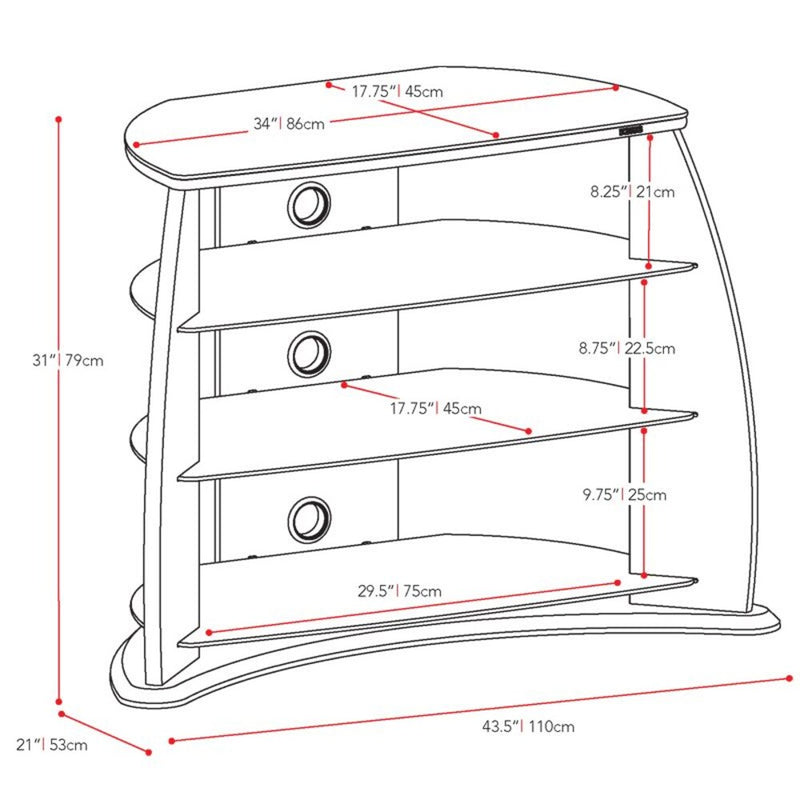 Corliving FP-3000 Midnight Black TV Stand with Glass Shelves