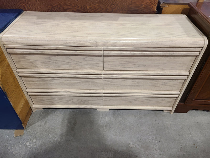 Vintage 80s Light Oak 6-Drawer Double Dresser