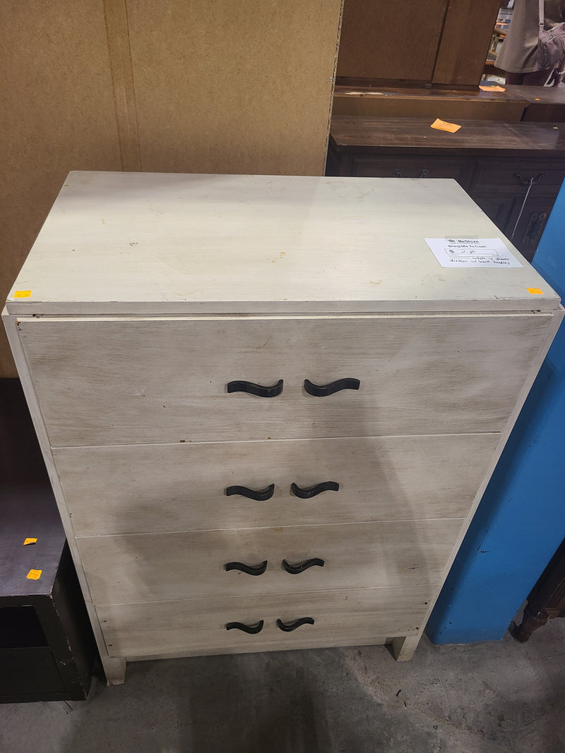 White 4-Drawer Dresser with Black Handles