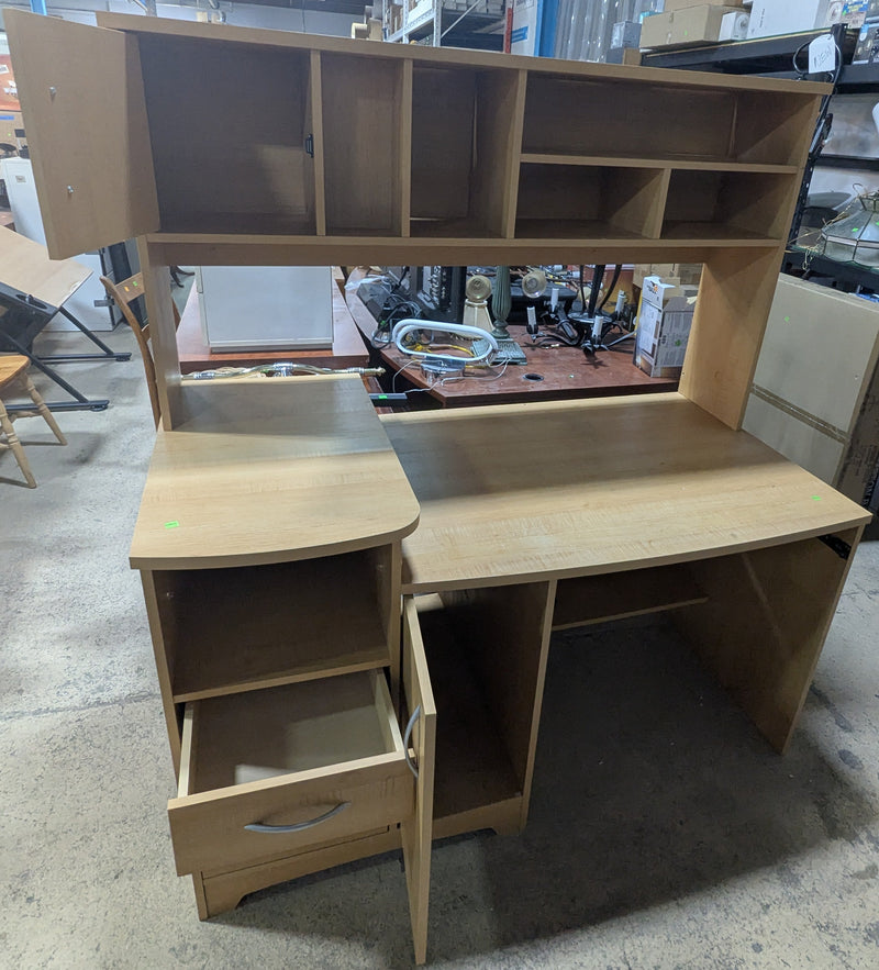 Beige Hutch-Style Computer Desk