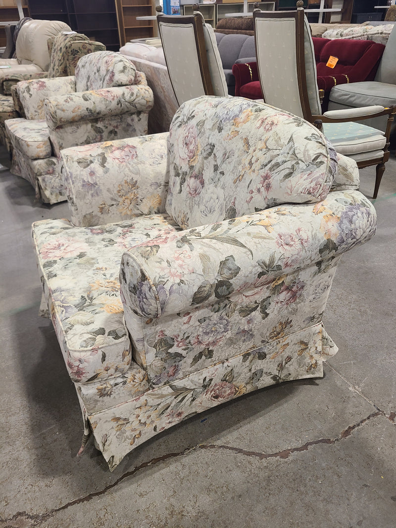 Classic Rolled-Arm Floral Upholstered Armchair with Base Skirt