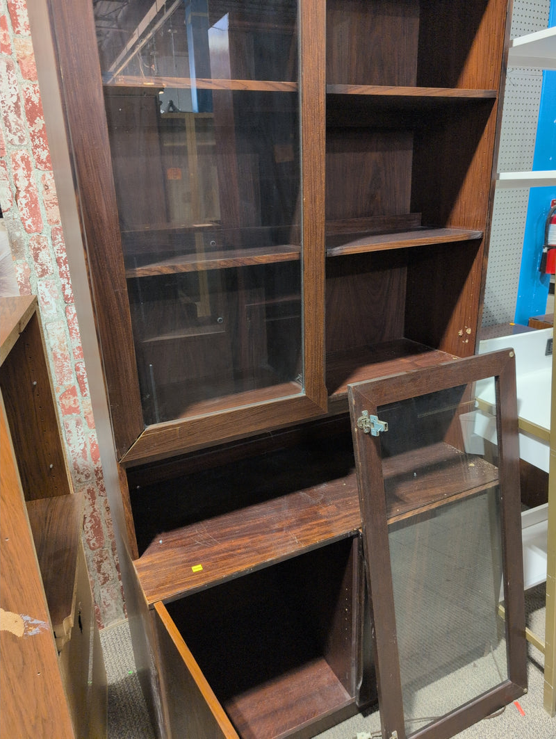 Wooden Buffet with Cabinets and Glass Doors