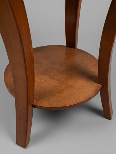 Classic Wooden Round Side Table with Inlay Detail and Lower Shelf