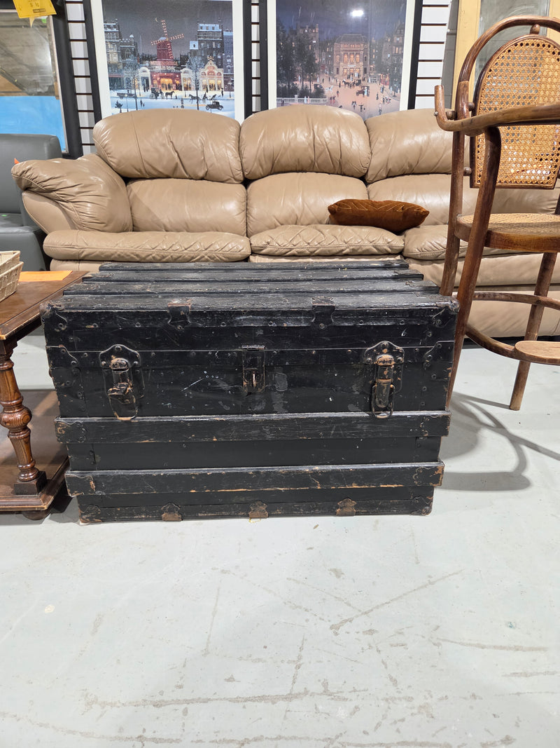 WWII-Era Antique Military Flat-Top Trunk