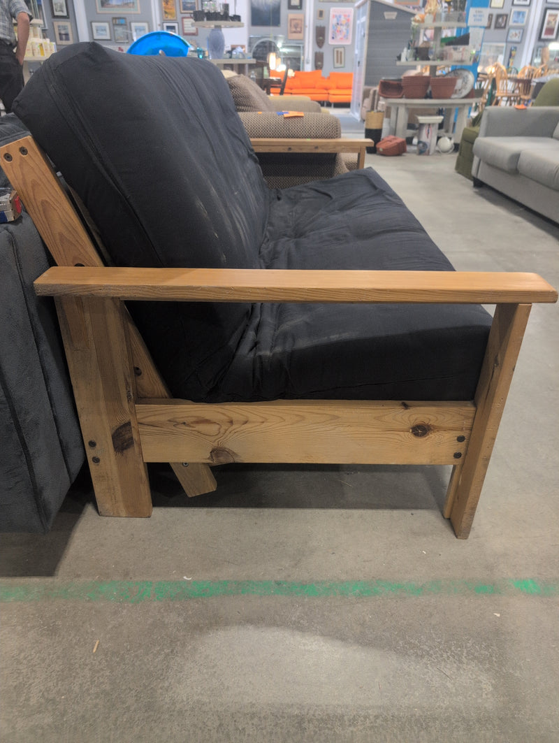 Wooden Futon with Black Covered Mattress (Full XL)