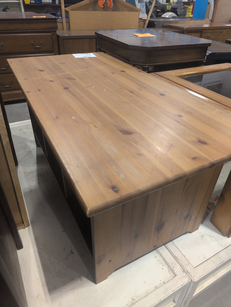 Knotty Pine Rectangular Coffee Table with Storage Cube Shelves