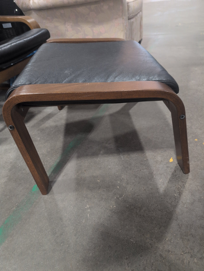 Dark Wood and Leather IKEA Poang Chair with Matching Ottoman
