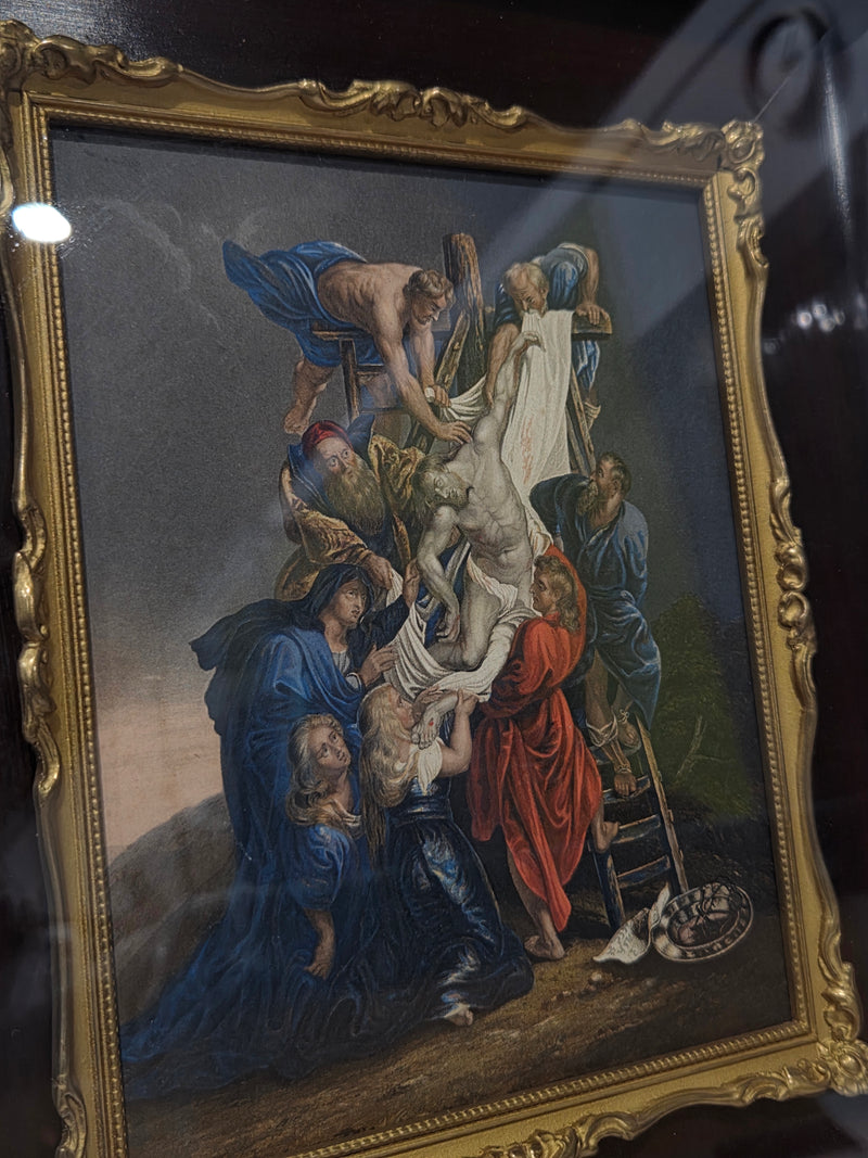 Framed Vintage George Baxter Art Print - Rubens "Descent from the Cross"