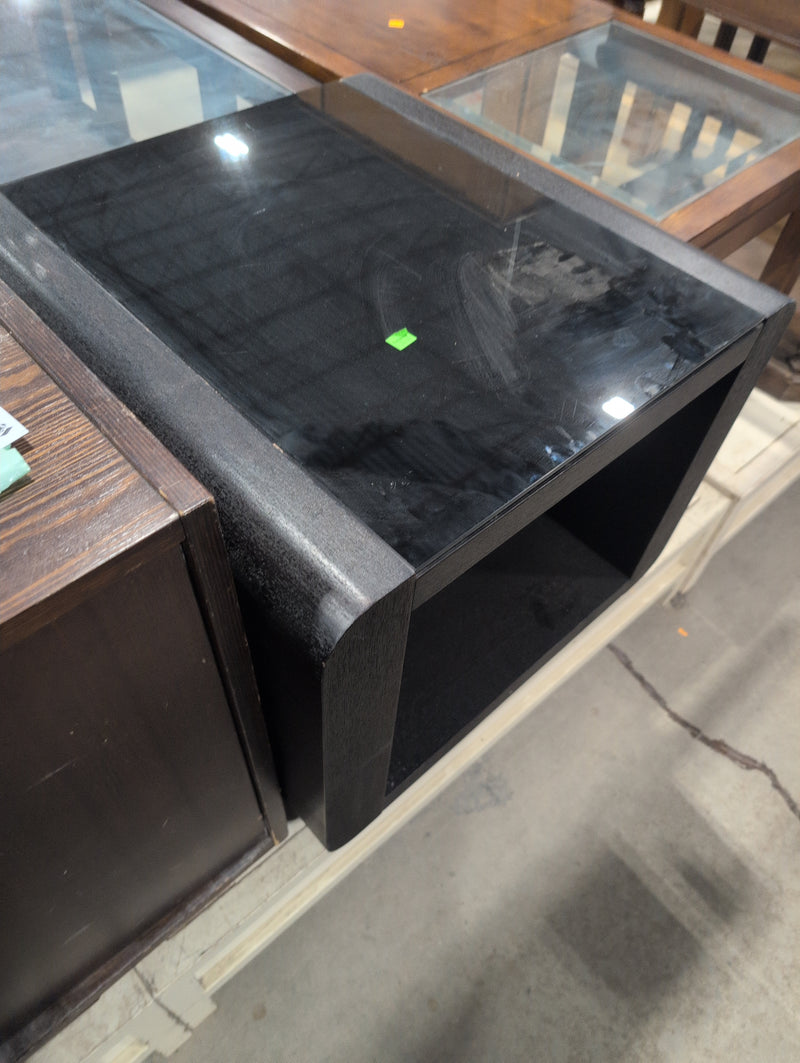 Black Side Table with Opaque Glass Top