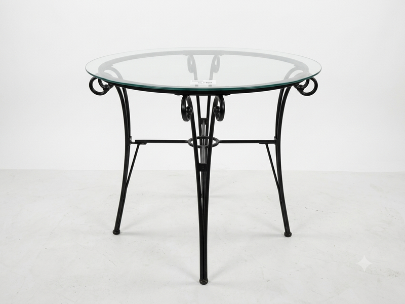 Elegant Round Glass-Top Dining Table with Wrought Iron Base