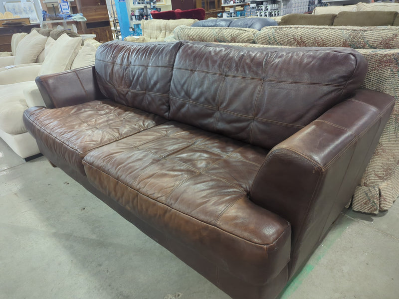Brown Leather 3-Seater Sofa