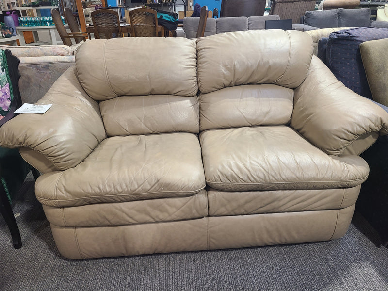 Dufresne Plush Beige Faux Leather Loveseat