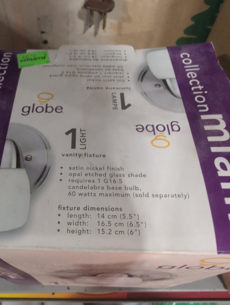 Globe Miami Collection Single Vanity Light with Satin Nickel Finish and Opal Etched Glass Shade
