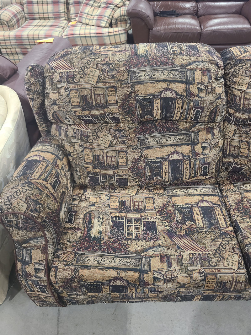 Good Condition Vintage Cafe Bistro Tapestry Print Sofa
