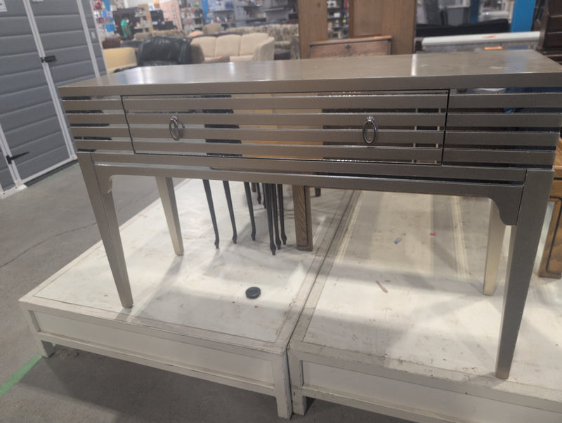 Gold and Silver Colored Side Table with Drawer