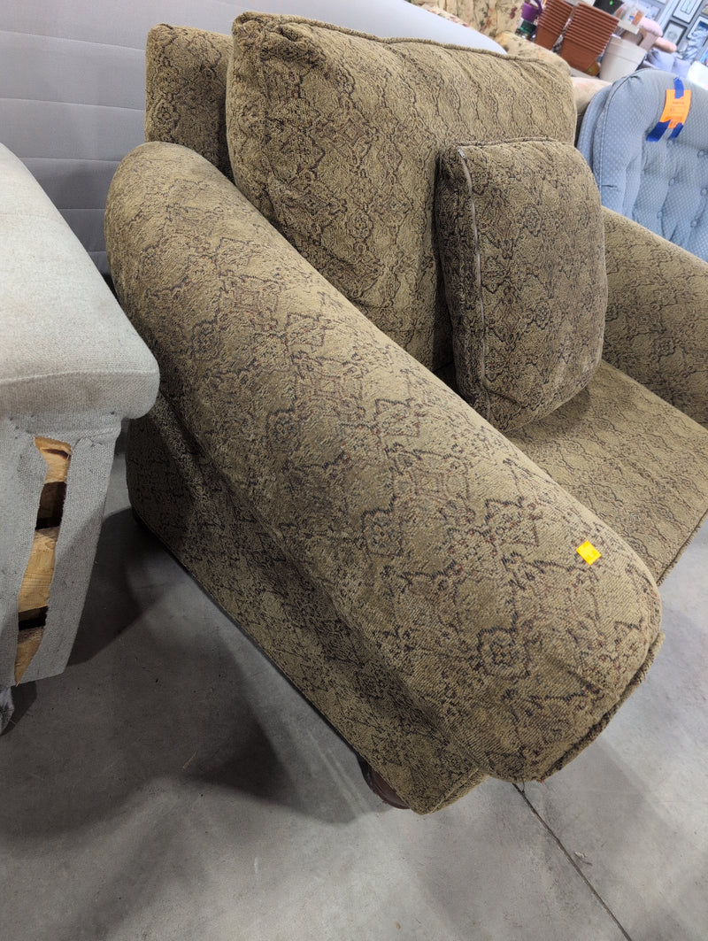 Wide Greenish Brown Armchair with Red and Black Patterns