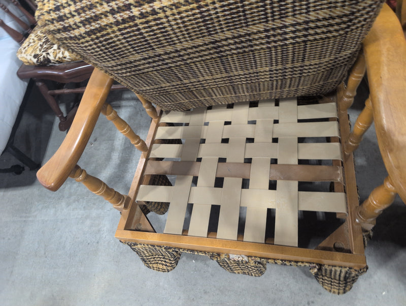 Light Colored Lounge Chair with Plaid Fabric