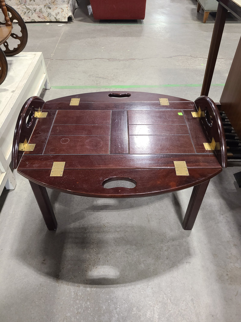 Vintage The Bombay Company Oval Butler Tray Coffee Table with Drop Leaves