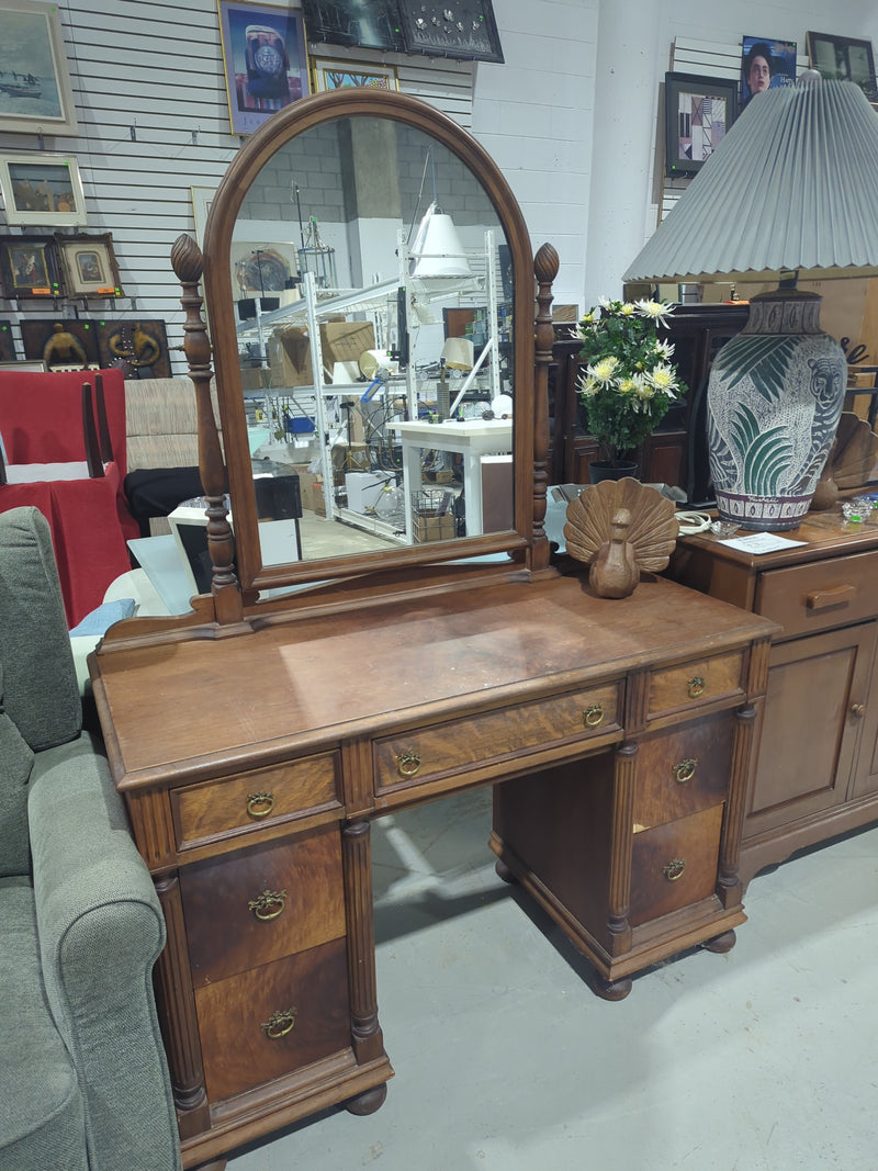 Vintage Wooden Vanity with Mirror & Side Posts