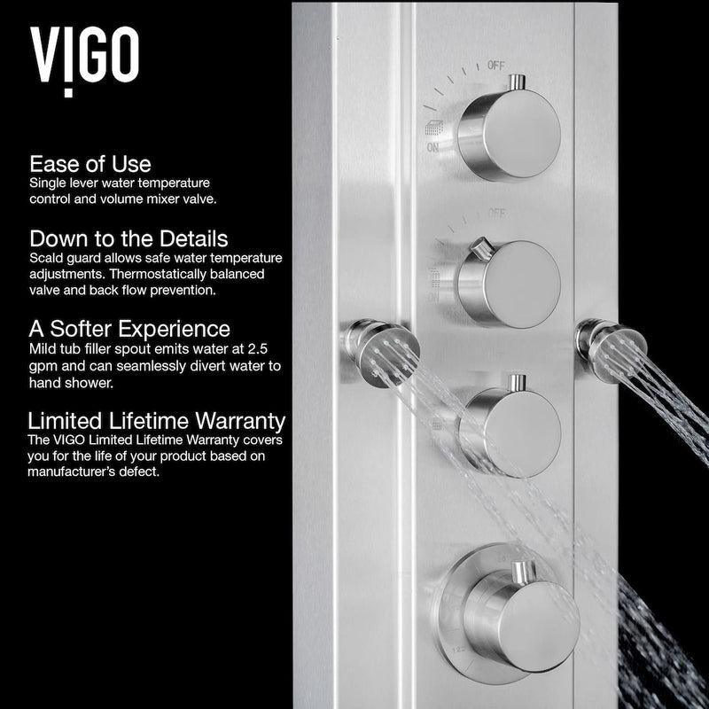 New VIGO Mateo 60" 6-Jet Thermostatic Shower Panel System in Stainless Steel
