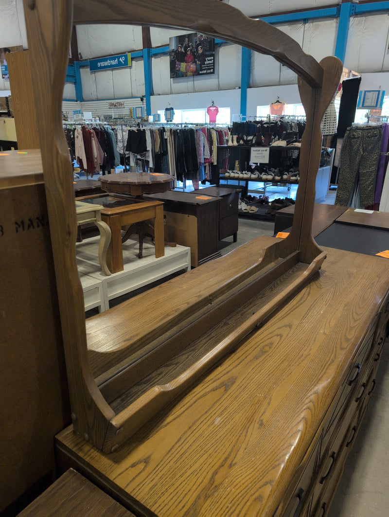 Brown 9 Drawer Dresser with Large Mirror