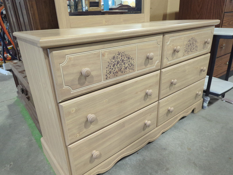 Light Wood Double Dresser with Floral Stencil Design