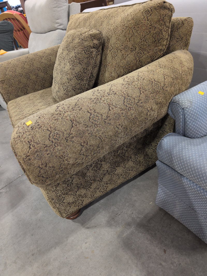 Wide Greenish Brown Armchair with Red and Black Patterns