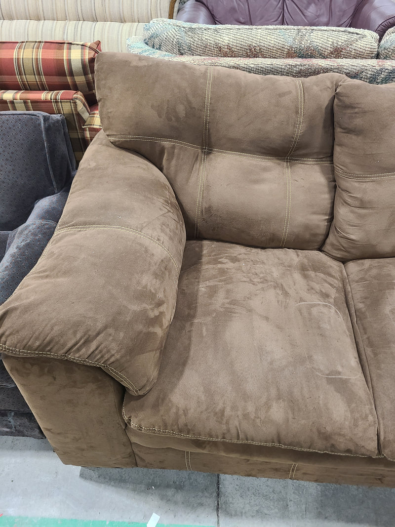 Brown Hazelnut Microfiber Plush 3-Cushion Sofa