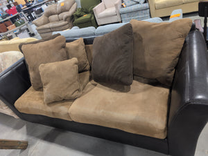 Brown Sofa with Leather and Pillows