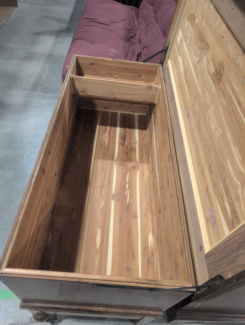 Wooden Cedar Lined Storage Chest with Large Drawer and Small Shelf
