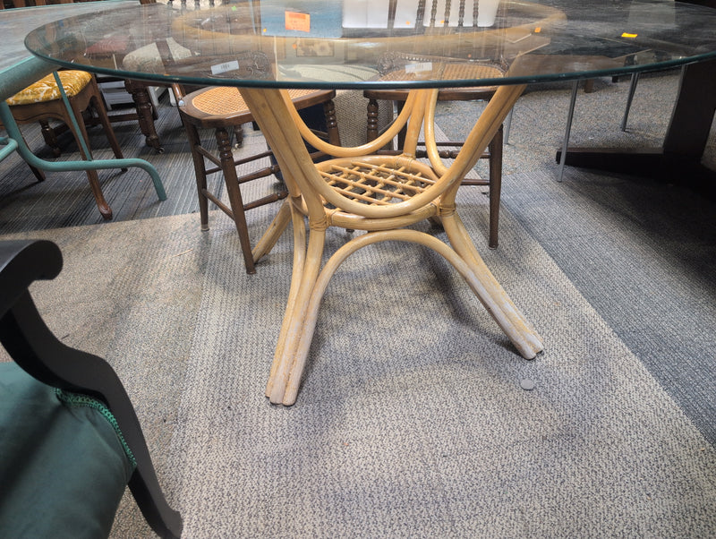 Round Glass Dining Table with a Rattan Body