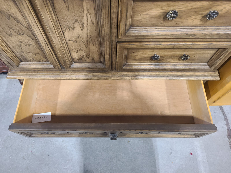 Traditional Oak-Finish Gentleman's Chest / Armoire with Mirror