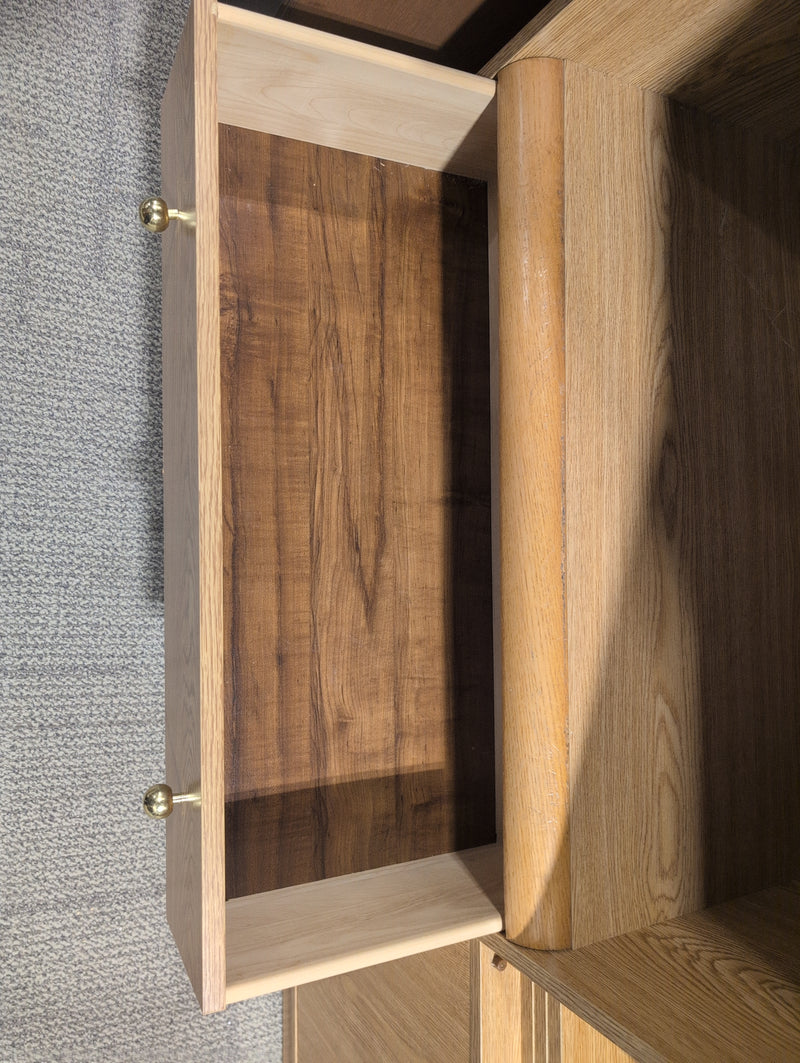 Light Brown Media Unit with Pull Out Shelf