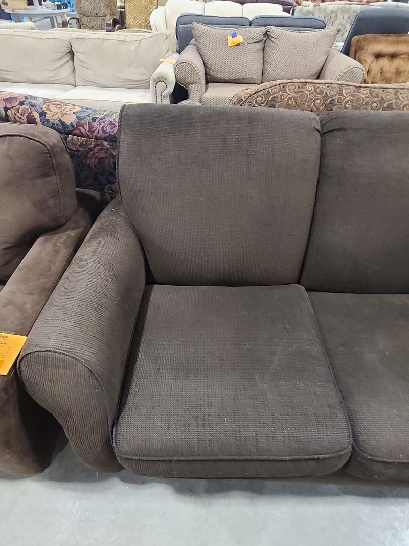 Dark Brown Textured Corduroy-Style 3-Cushion Sofa