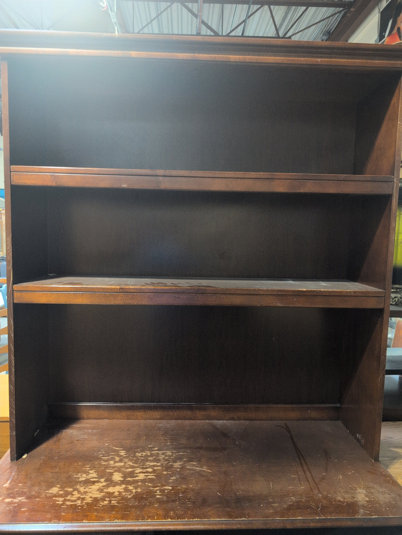 Wooden Office Desk with Shelving, Drawers, and a Pullout Shelf
