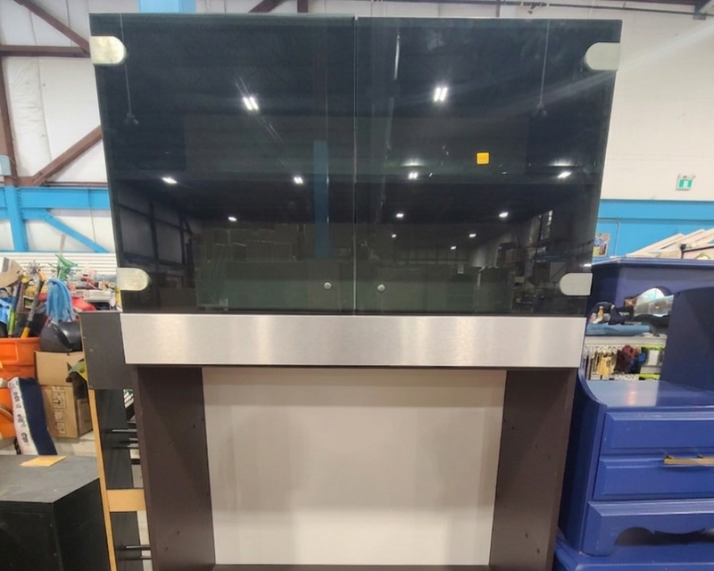 Modern Contemporary Two-Tone Cabinet Unit with Smoked Glass Doors