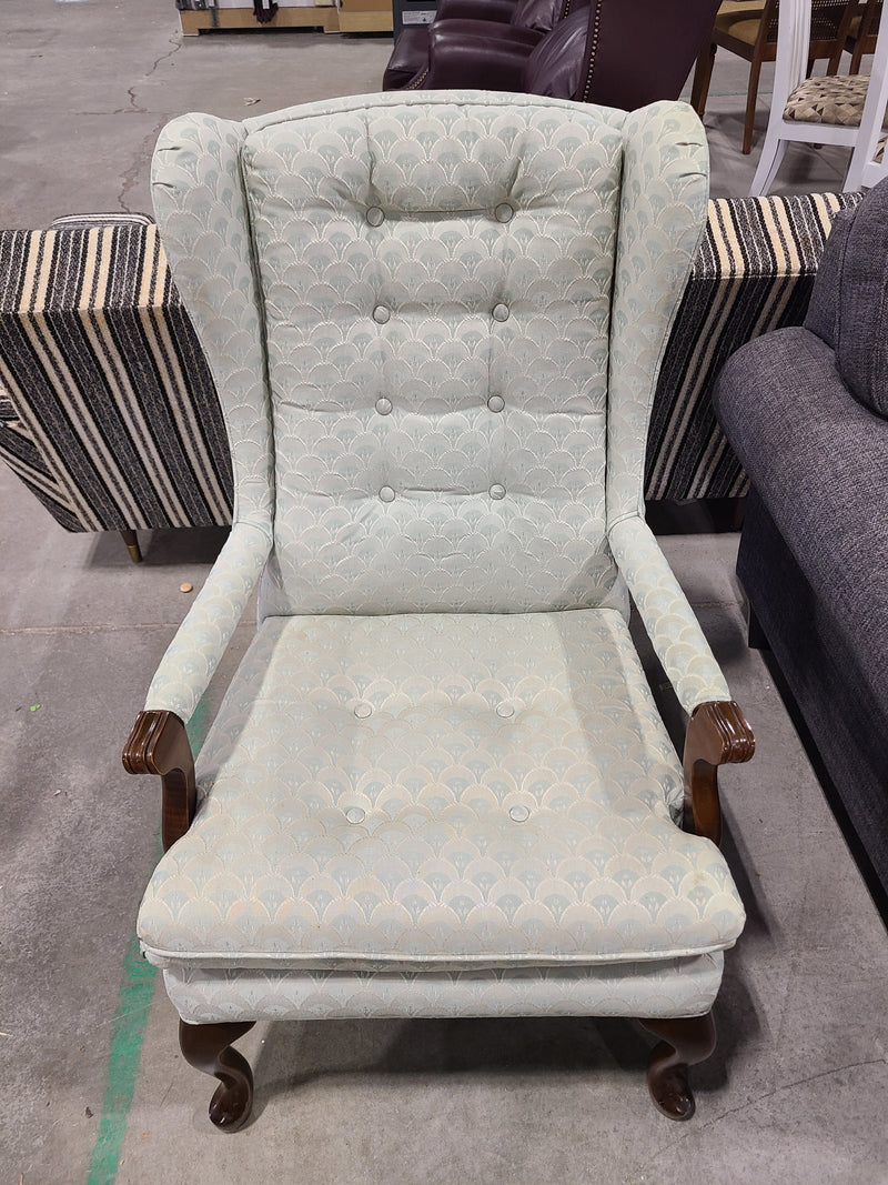 Vintage Light Blue Jacquard Tufted Wingback Armchair