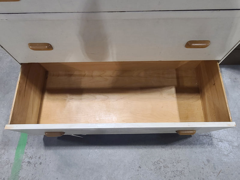 Vintage Art Deco Off-White 3-Drawer Vanity Dresser with Octagonal Mirror