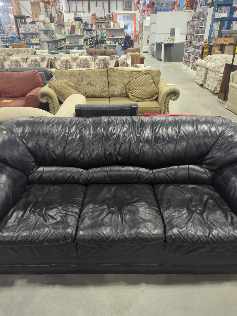 Faux Black Leather 3-Seater Sofa