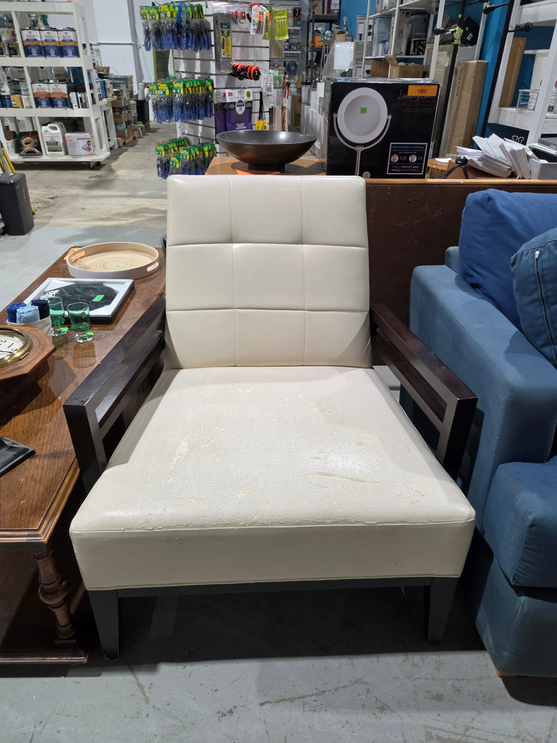 Mid-Century Modern Cream Grid-Tufted Accent Chair