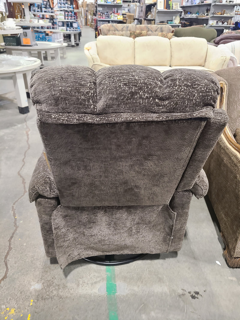 Plush Grey Fabric Swivel Rocker Recliner