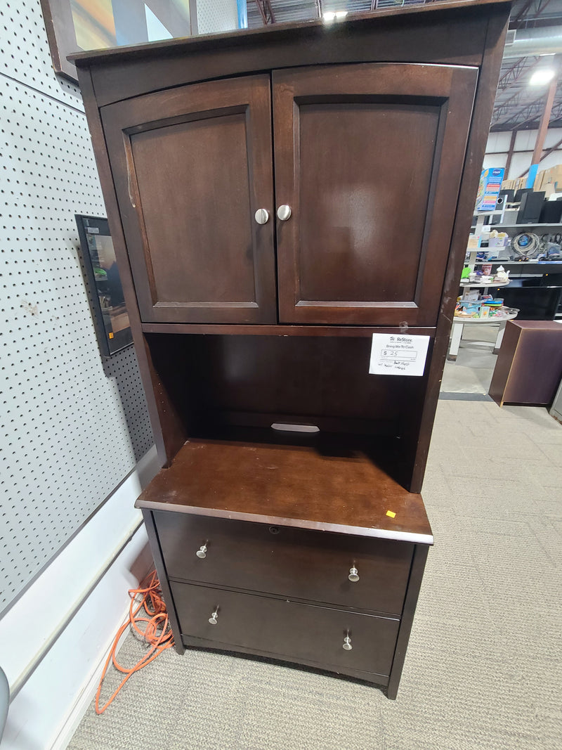 Good Condition Dark Wood Storage Hutch and File Cabinet