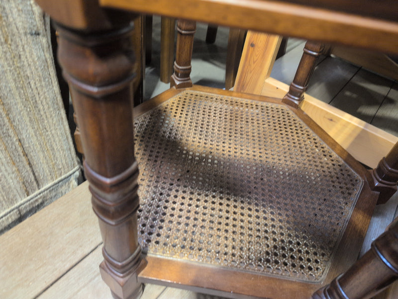 Small Hexagonal Glass Top Side Table with Cane/Rattan Shelf