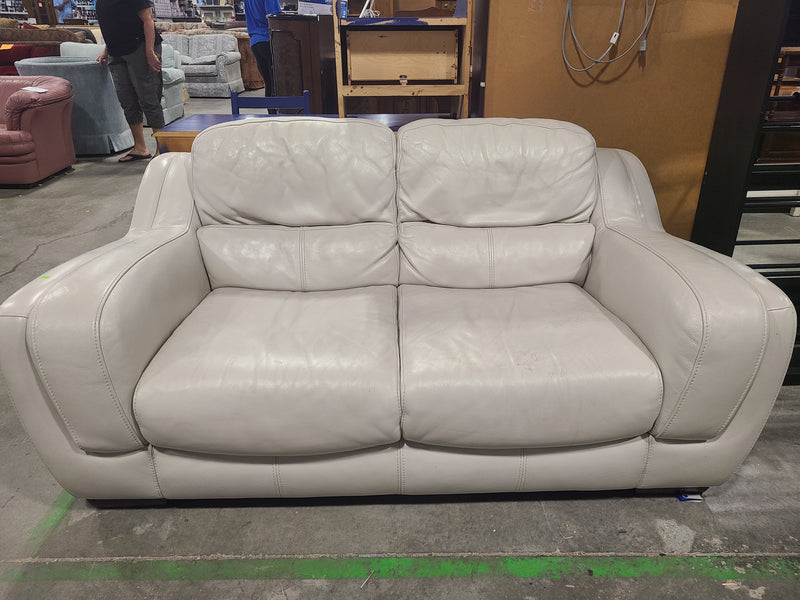 Modern Off-White Leather Loveseat