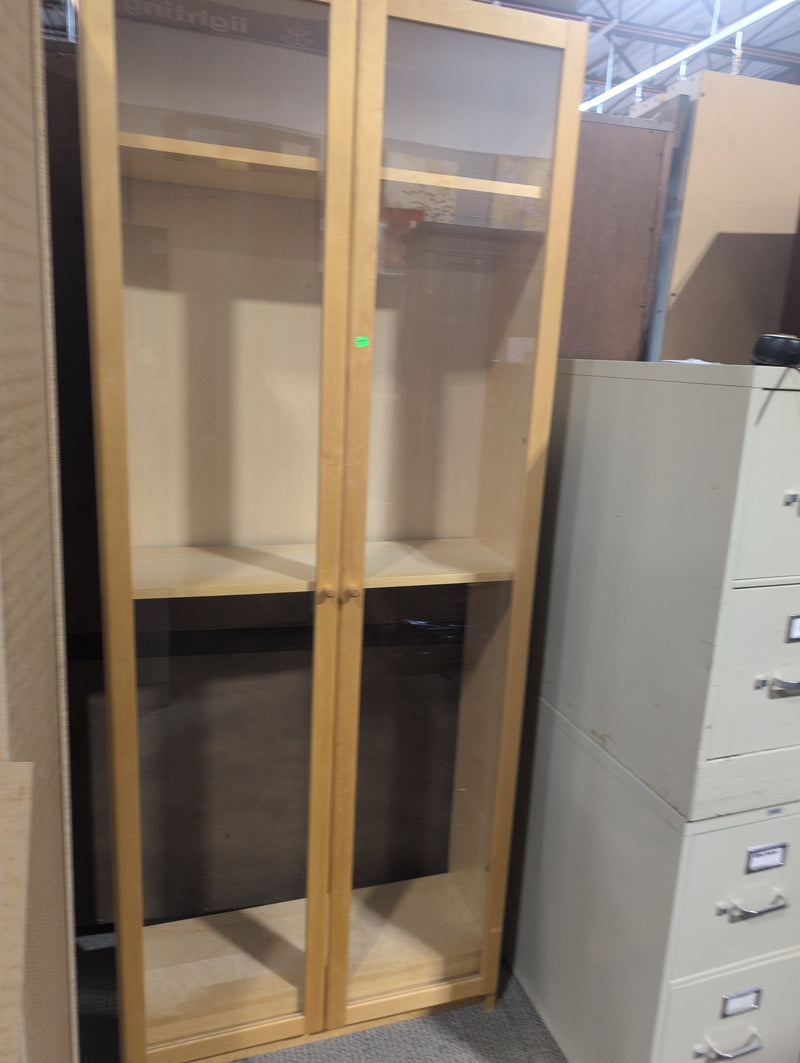 Light Brown Display Cabinet with Glass Doors