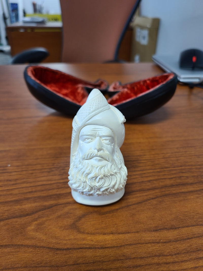 Vintage Hand-Carved Meerschaum Tobacco Pipe – Sultan/Sultanate Bust with Case