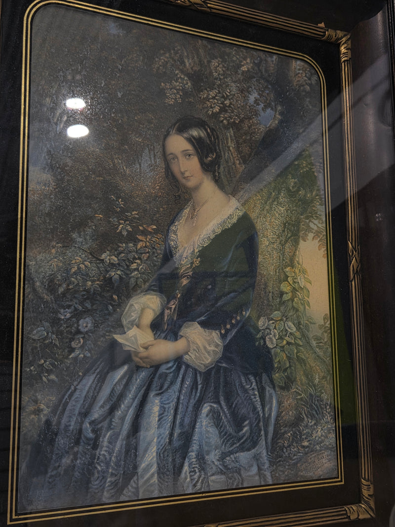 Framed Antique George Baxter Color Print - "The Day Before Marriage"