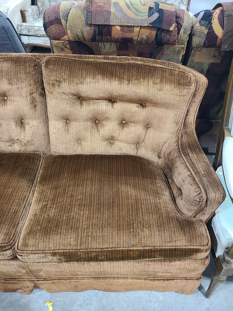 Vintage Tufted Brown Velour Skirted Loveseat